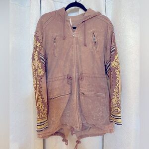 Free People Blush Pink Embroidered Sleeves Jacket